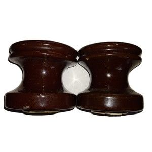 Vintage 2 brown Porcelain insulators with markings PP on bottom 3" x 3"